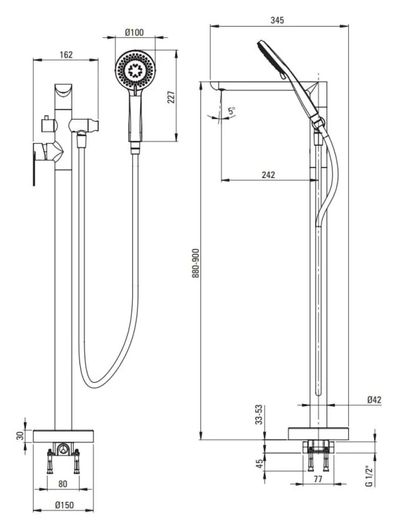 Bateria wannowa wolnostojąca nero czarna Alpinia Deante
