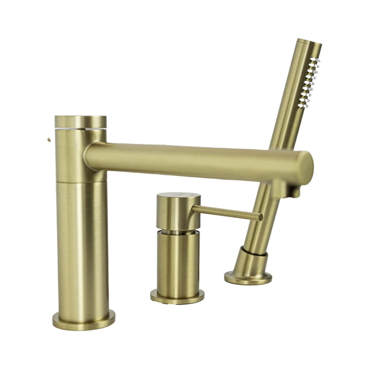 Bateria wannowa 3 otworowa corsan cmb7542bgl lugo z wylewką i słuchawką prysznicową złoto szczotkowane