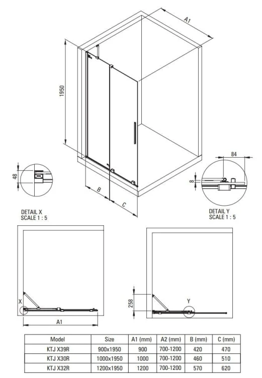Ścianka prysznicowa walk-in 120x195 Prizma Deante złoto szczotkowane
