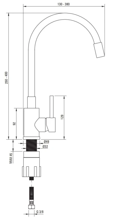 Bateria kuchenna z giętą wylewką Luno Deante szara stal