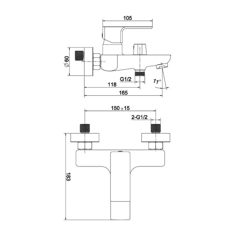 Bateria wannowo - prysznicowa Aquila Chrome Lavita