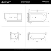 Wanna narożna invelia v220llrg 160x75 cm montaż lewostronny korek klik klak różowe złoto