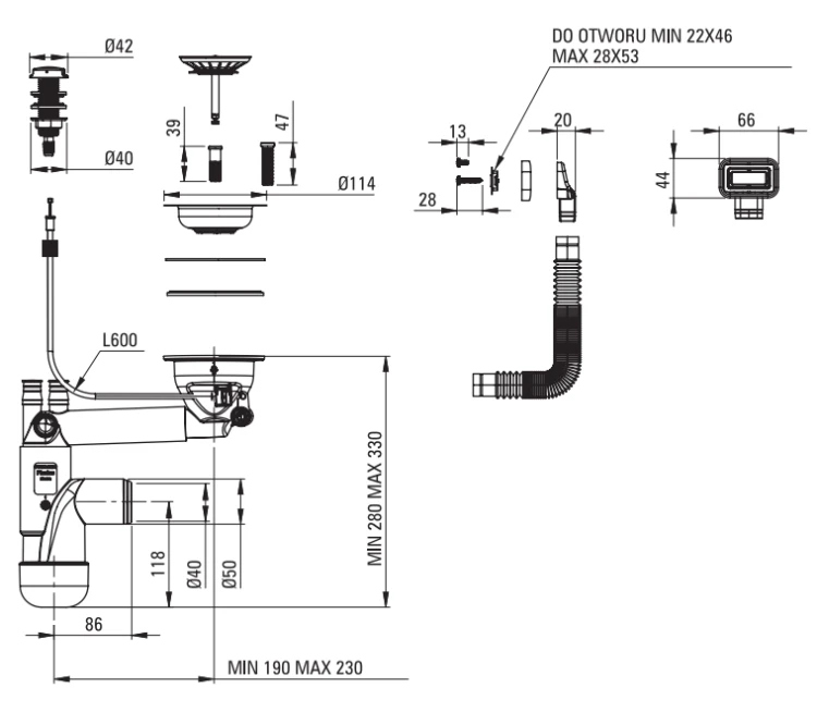 Zlewozmywak granitowy 1-komorowy z ociekaczem Eridan Deante ZQET713