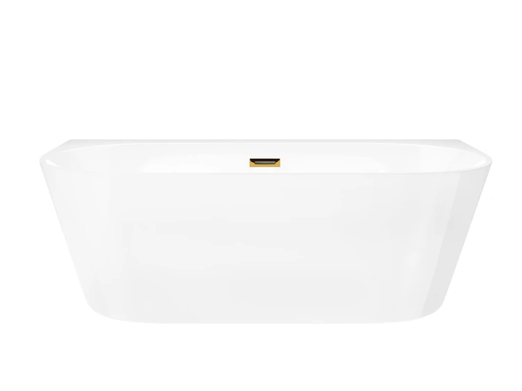 Wanna przyścienna wolnostojąca corsan mono 150 x 75 cm z szeroką krawędzią korek klik-klak szczotkowane złoto