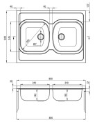 Zlewozmywak 2-komorowy bez ociekacza - satyna Tango Deante