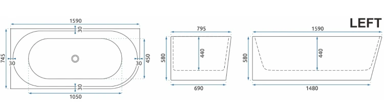 Wanna akrylowa narożna Sydney Bellanto 160 Rea lewa