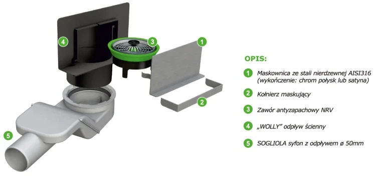 Ścienny odpływ prysznicowy Wally Bonomini satyna
