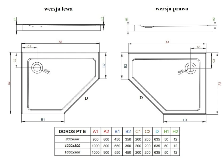 Brodzik pięciokątny Radaway Doros PT E 100x80x5 Stone biały prawy