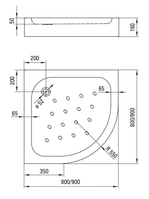 Brodzik akrylowy półokrągły 90x90 Funkia Deante