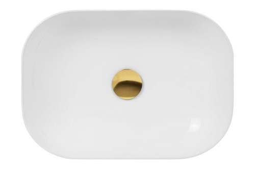 Umywalka nablatowa mono prostokątna 460x320x140 mm z korkiem złotym