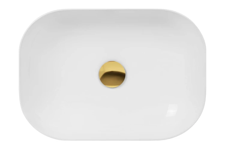 Umywalka nablatowa mono prostokątna 460x320x140 mm z korkiem złotym