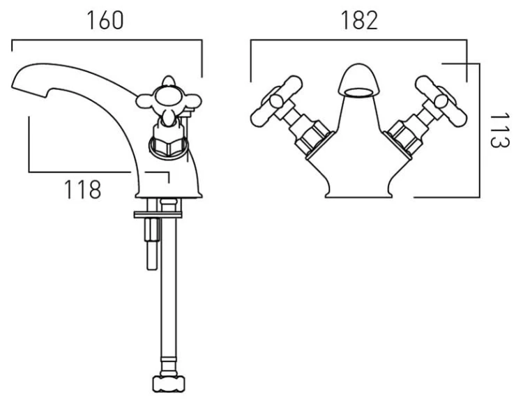 Bateria umywalkowa z korkiem Axbridge Cross Chrom Vado