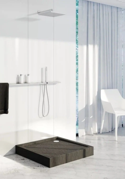 Brodzik kwadratowy Cameron Black Stone 90x90 Schedpol Schedline, czarny