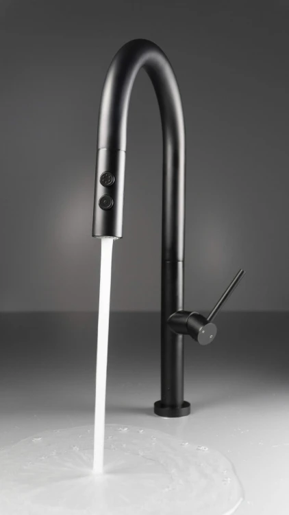 Bateria kuchenna z wyciąganą wylewką Olfato Deante nero czarna