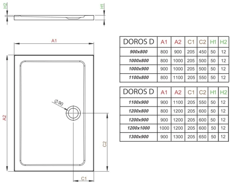 Brodzik prostokątny płytki Radaway Doros D 110x90 Stone biały