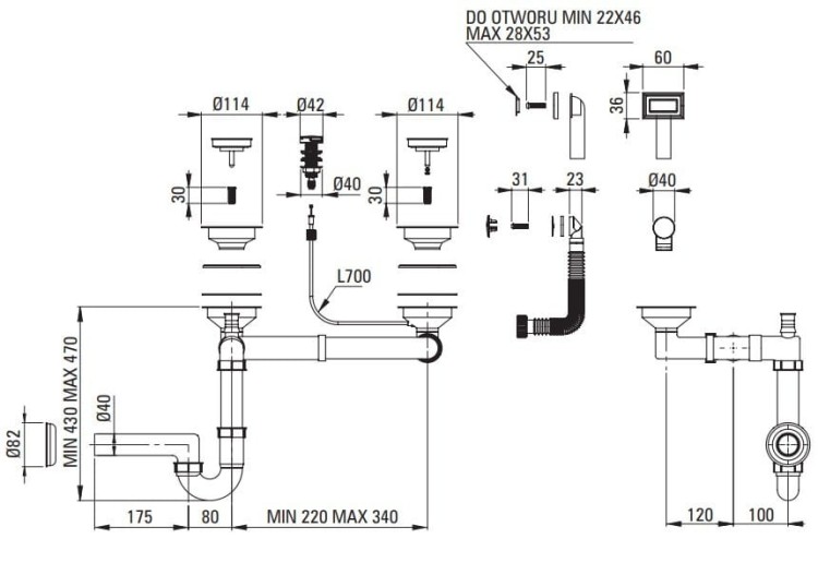 Zlewozmywak granitowy 1.5-komorowy z ociekaczem grafit metalik Andante Deante