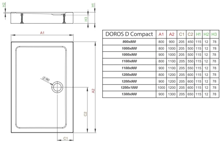 Brodzik prostokątny Radaway Doros D Compact 110x80 Stone biały