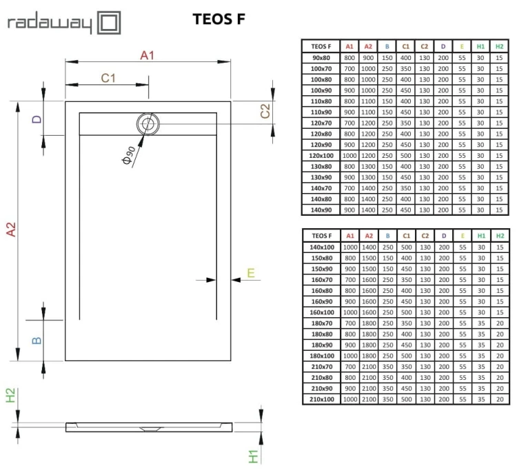 Brodzik prostokątny Teos F 90x80 Radaway cementowy