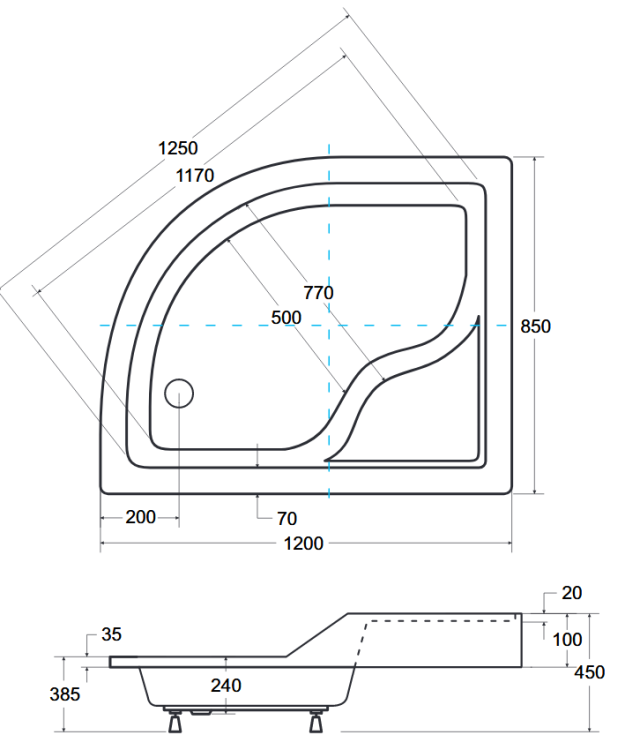 Brodzik asymetryczny lewy Besco MAXI-PMD 120x85x24