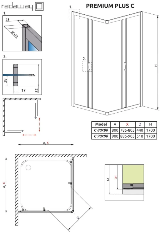 Kabina kwadratowa Radaway Premium Plus C 90x90x170 szkło brązowe