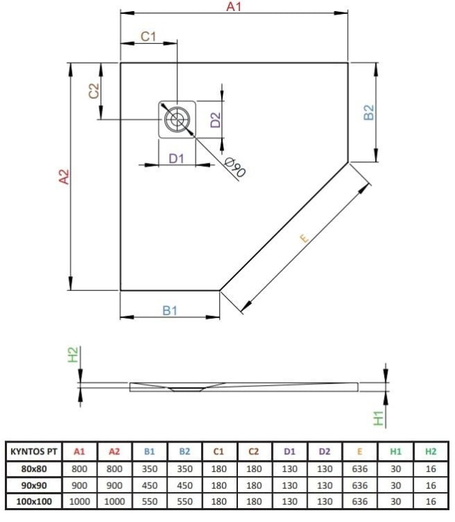Brodzik pięciokątny Kyntos PT 90x90 biały Radaway