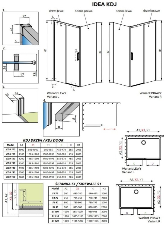 Kabina prysznicowa Idea Brushed GunMetal KDJ Radaway lewa przejrzysta