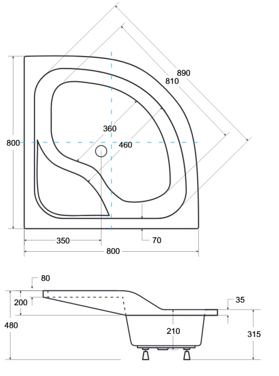 Brodzik półokrągły Besco OLIVER II-PMD 80x80x21