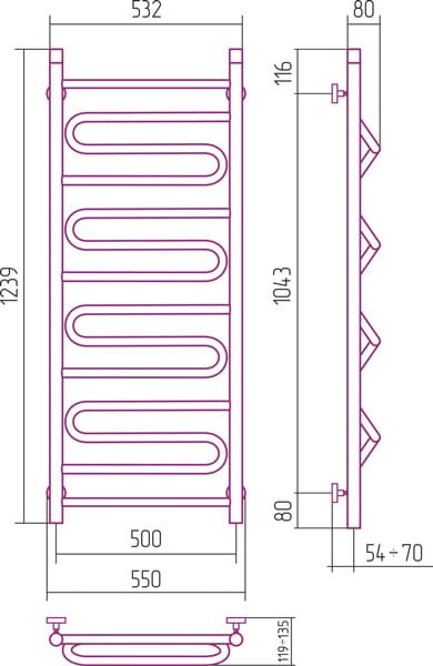 Grzejnik łazienkowy Sunerzha Elegy 120x50cm stal polerowana