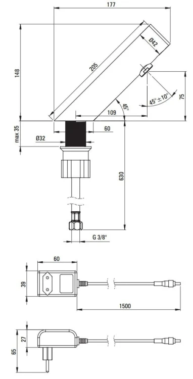 Bateria umywalkowa bezdotykowa 230/6V stal Sense Deante