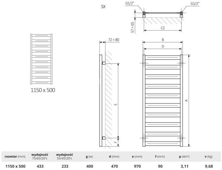 Grzejnik łazienkowy dekoracyjny HERMES METALIC GREY 115x50 LaVita