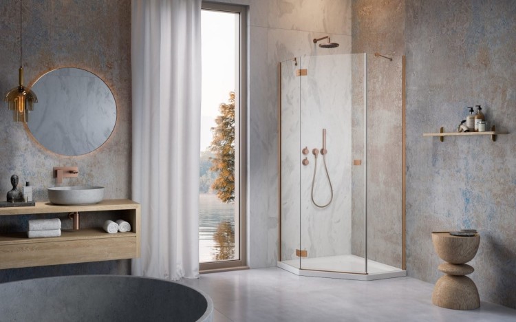 Kabina pięciokątna Radaway Essenza 8 Brushed Copper PTJ lewa