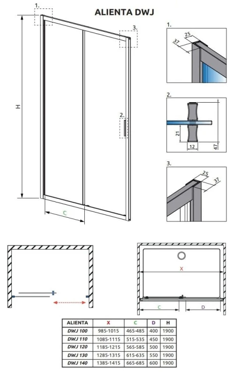 Drzwi prysznicowe Radaway Alienta Black DWJ 110x190 przejrzyste