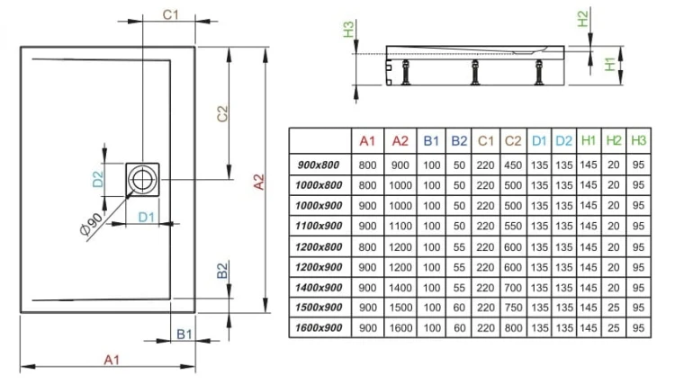 Brodzik prostokątny Radaway Argos D z nóżkami 110x90x14,5x2