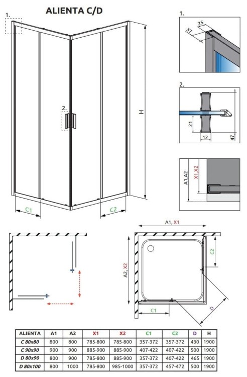 Kabina prysznicowa Radaway Alienta Black D 80x90x190 przejrzysta