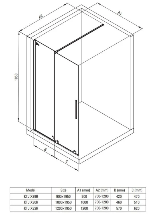Ścianka prysznicowa walk-in 120x195 złota Prizma Deante