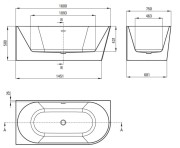 Wanna akrylowa narożna wolnostojąca lewa 160x75 Silia Deante