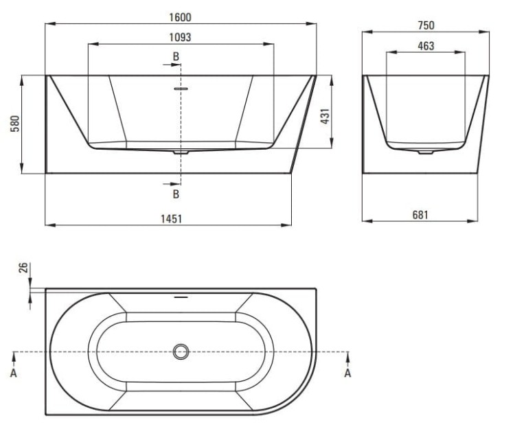 Wanna akrylowa narożna wolnostojąca lewa 160x75 Silia Deante