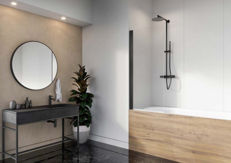 Parawan nawannowy Radaway Nes Black PNJ I 90x150 lewy przejrzysty