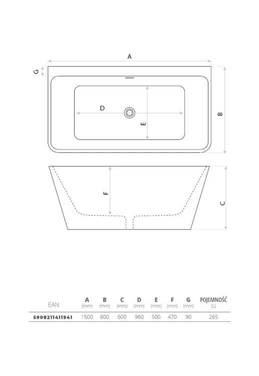 Wanna wolnostojąca przyścienna Mensola 1500 Lavita