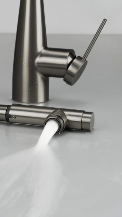 Bateria kuchenna z wyciąganą wylewką titanium Eridan Deante