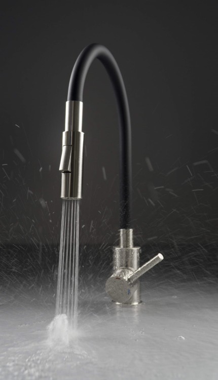 Bateria kuchenna z giętą wylewką nero stal Luno Deante