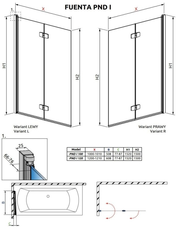 Parawan nawannowy Radaway Fuenta PND I 120x152 lewy