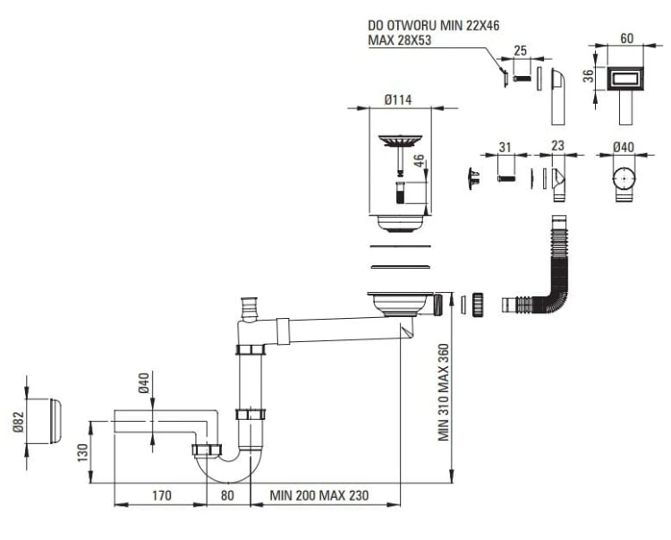 Zlewozmywak granitowy z baterią 1-komorowy Evora Deante