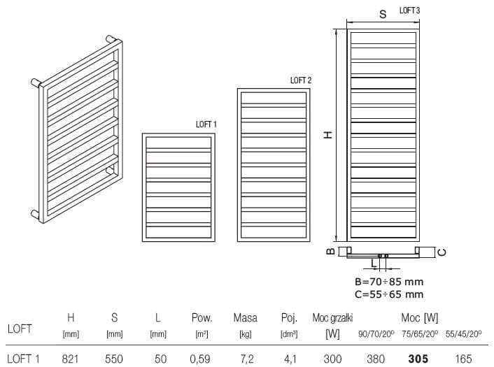 Grzejnik łazienkowy dekoracyjny Radeco Loft 1 82,1x55cm