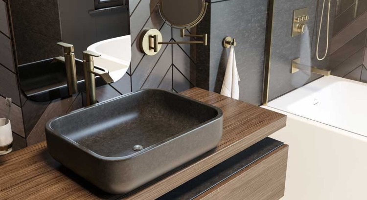 Umywalka kamienna nablatowa Galeras AD naturalnie czarny granit
