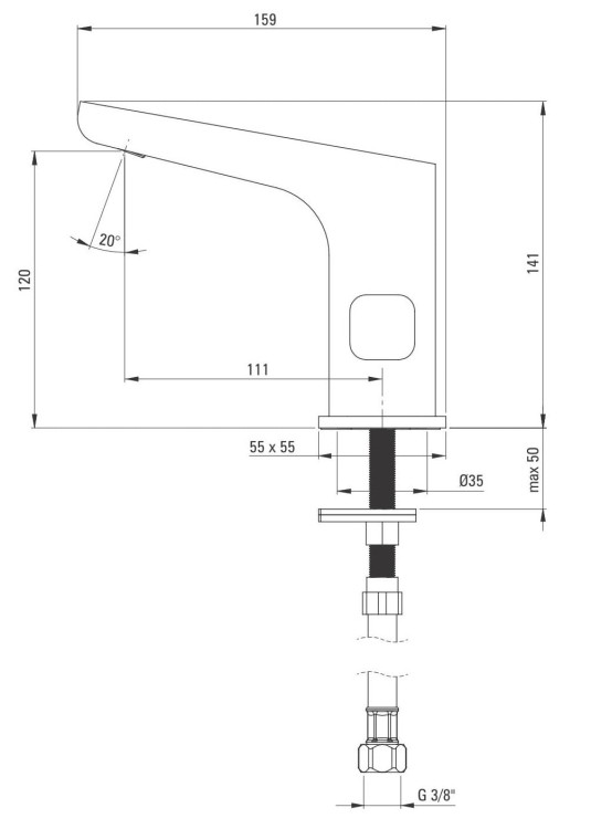 Bateria umywalkowa bezdotykowa z regulacją temperatury Hiacynt Deante