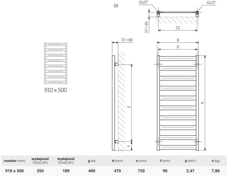 Grzejnik łazienkowy dekoracyjny Czarny HERMES BLACK MAT 91x50 LaVita