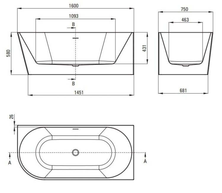Wanna akrylowa narożna wolnostojąca prawa 160x75 Silia Deante