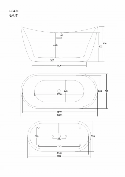 Wanna wolnostojąca corsan nauti 160 x 75 cm korek klik-klak szczotkowane złoto