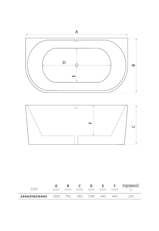Wanna wolnostojąca przyścienna Caldera 160x75 Lavita biała